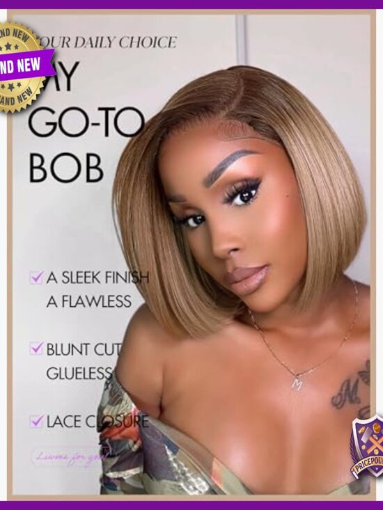 Short Bob Human Hair Wig, Glueless HD Lace Closure, Pre Plucked main image 4